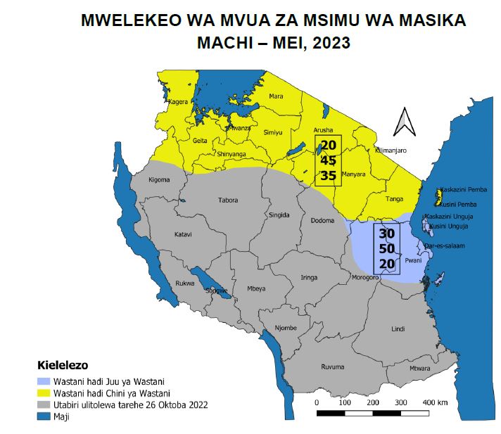 TMA YATOA UTABIRI WA MSIMU WA MVUA ZA MASIKA 2023 KWA MAENEO YANAYOPATA MVUA MARA MBILI KWA MWAKA.